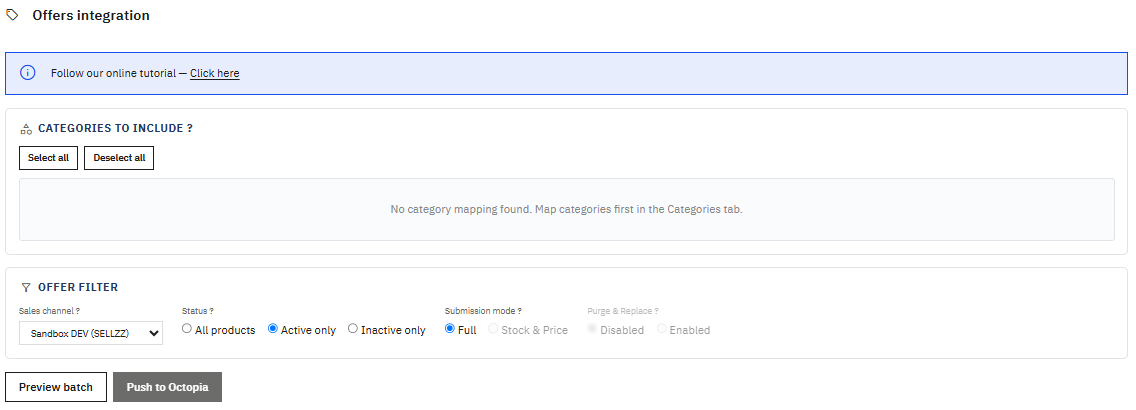 The Offers integration screen