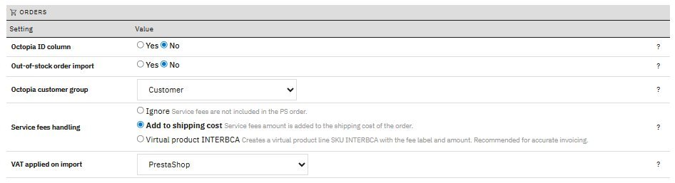 Orders settings