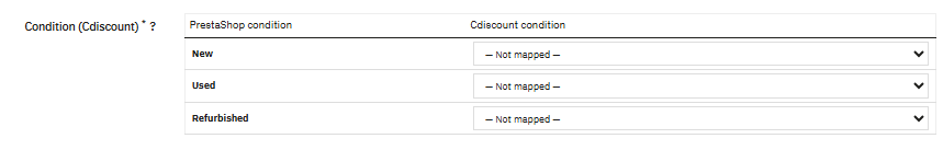 Correspondance des conditions PrestaShop vers Cdiscount